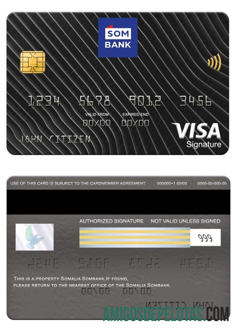 Cartão de Assinatura Somália Sombank Visa modelo